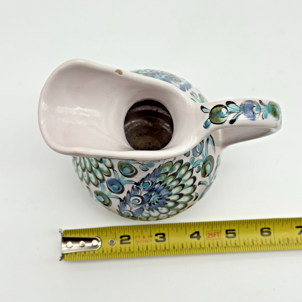 Vintage Ikaros Pottery Hand Painted Pitcher Rhodes Greece White Blue Green - Picture 8 of 10
